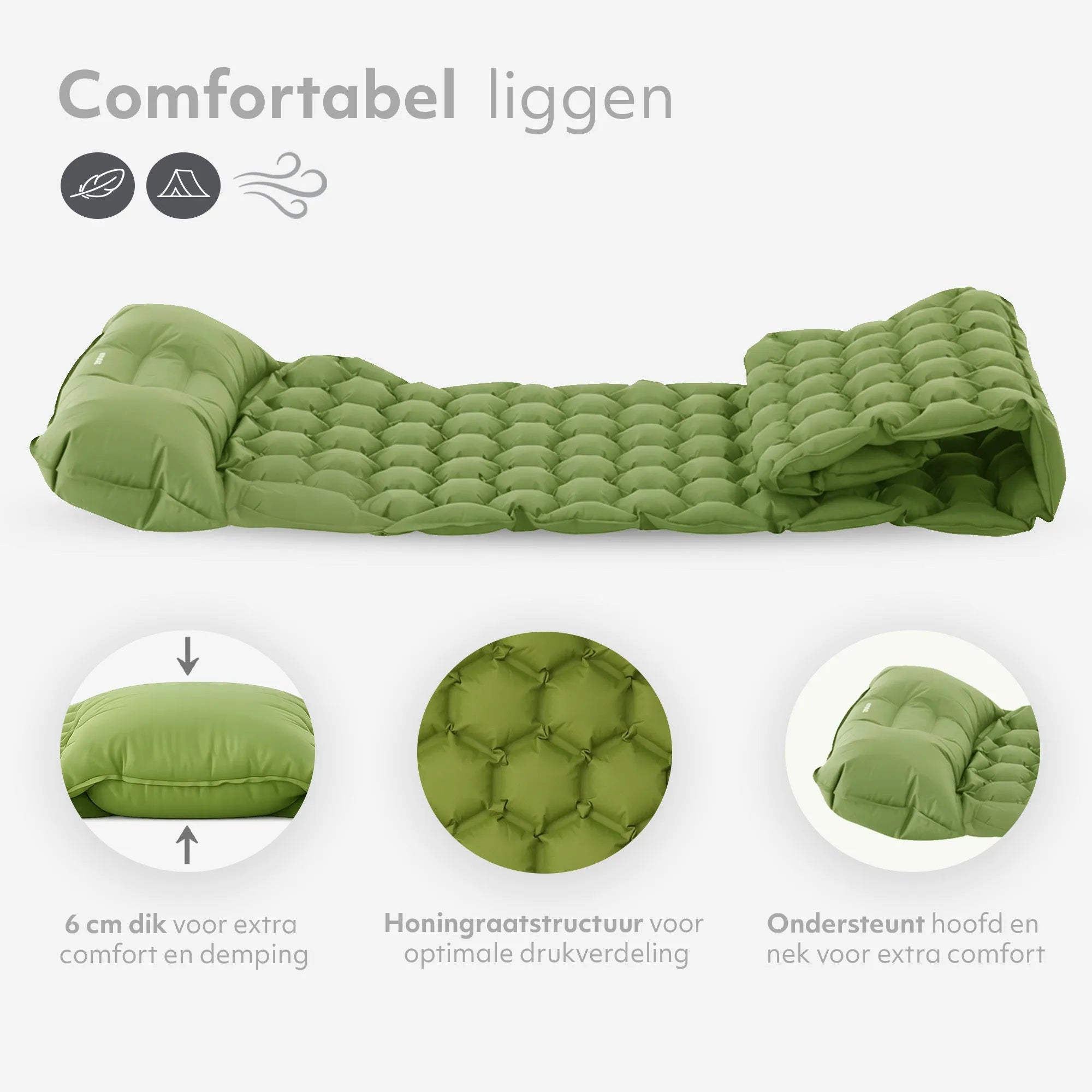 Deryan Air Bed - Luchtbed Kamperen - Inclusief tas - Groen