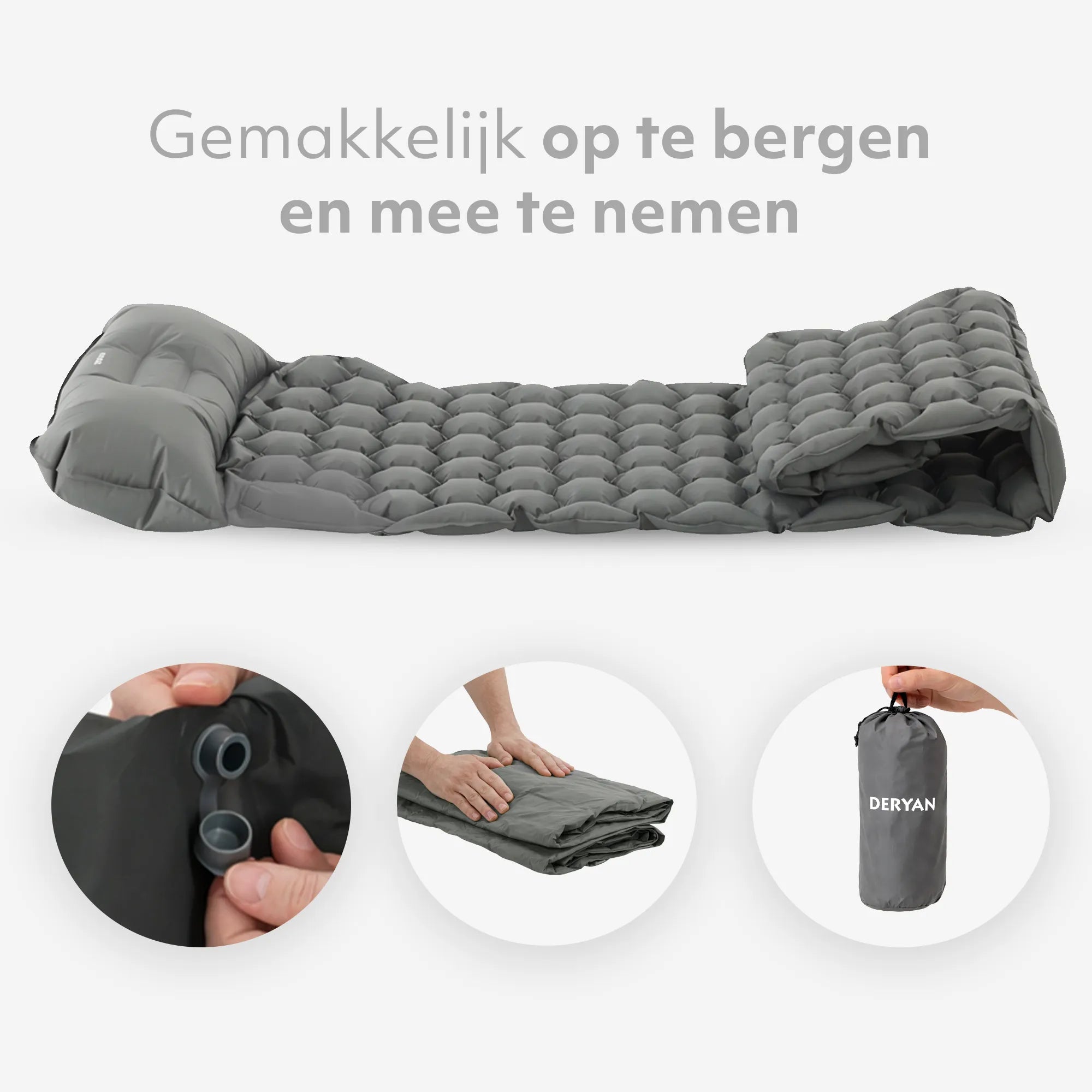 Deryan Air Bed - Luchtbed Kamperen - Inclusief tas - grijs