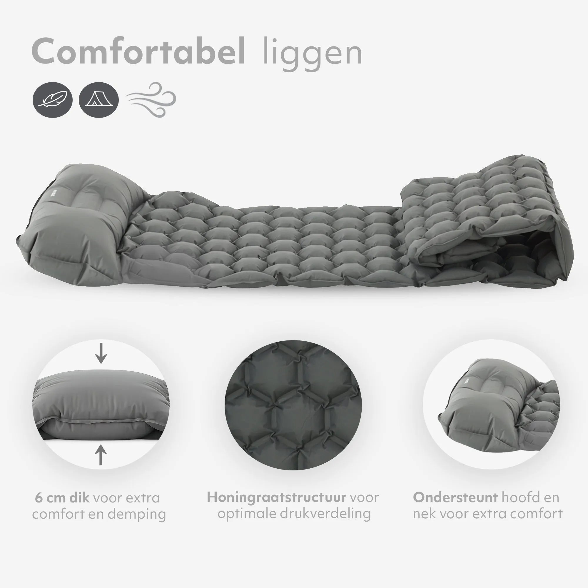 Deryan Air Bed - Luchtbed Kamperen - Inclusief tas - grijs