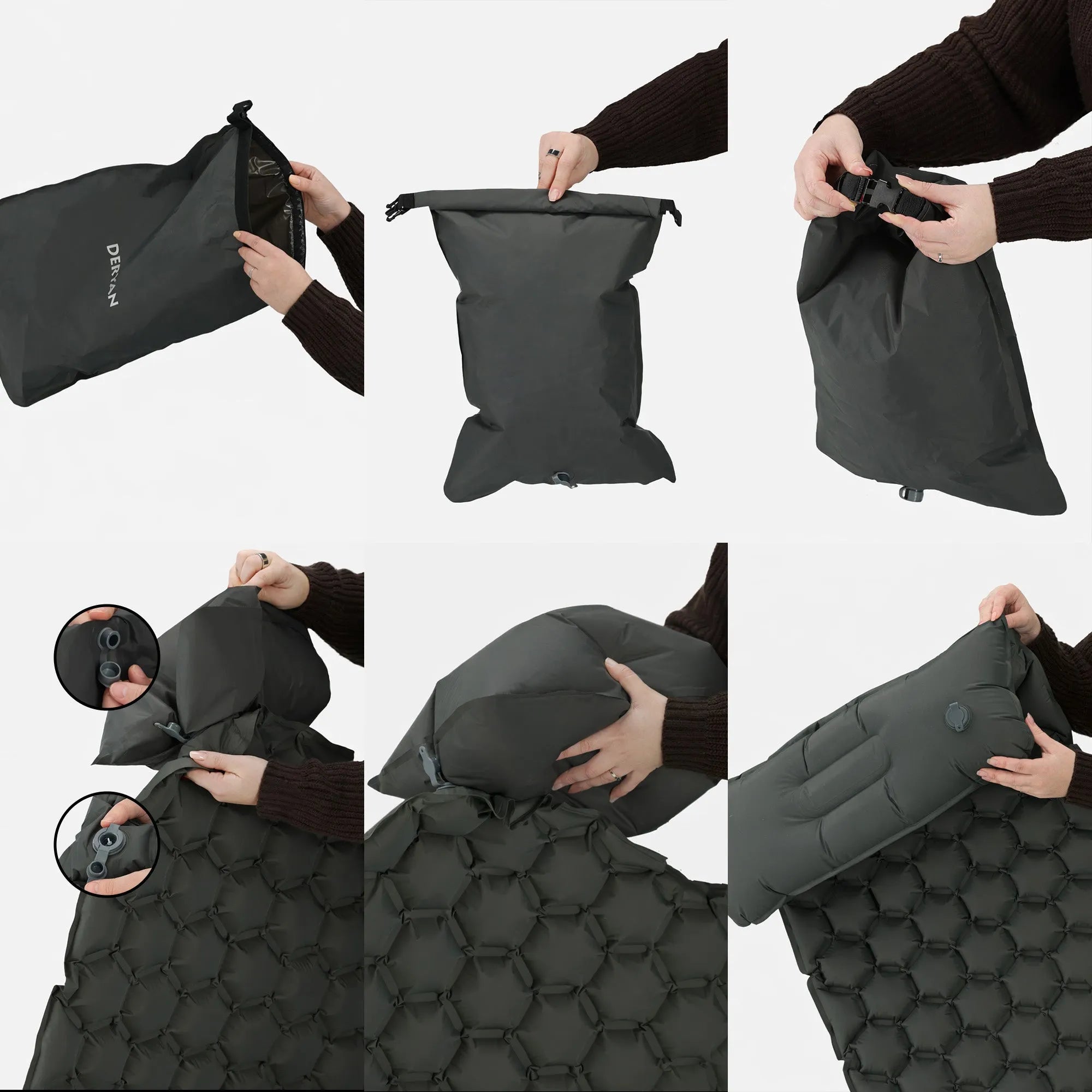 Deryan Air Bed - Luchtbed Kamperen - Inclusief tas - grijs