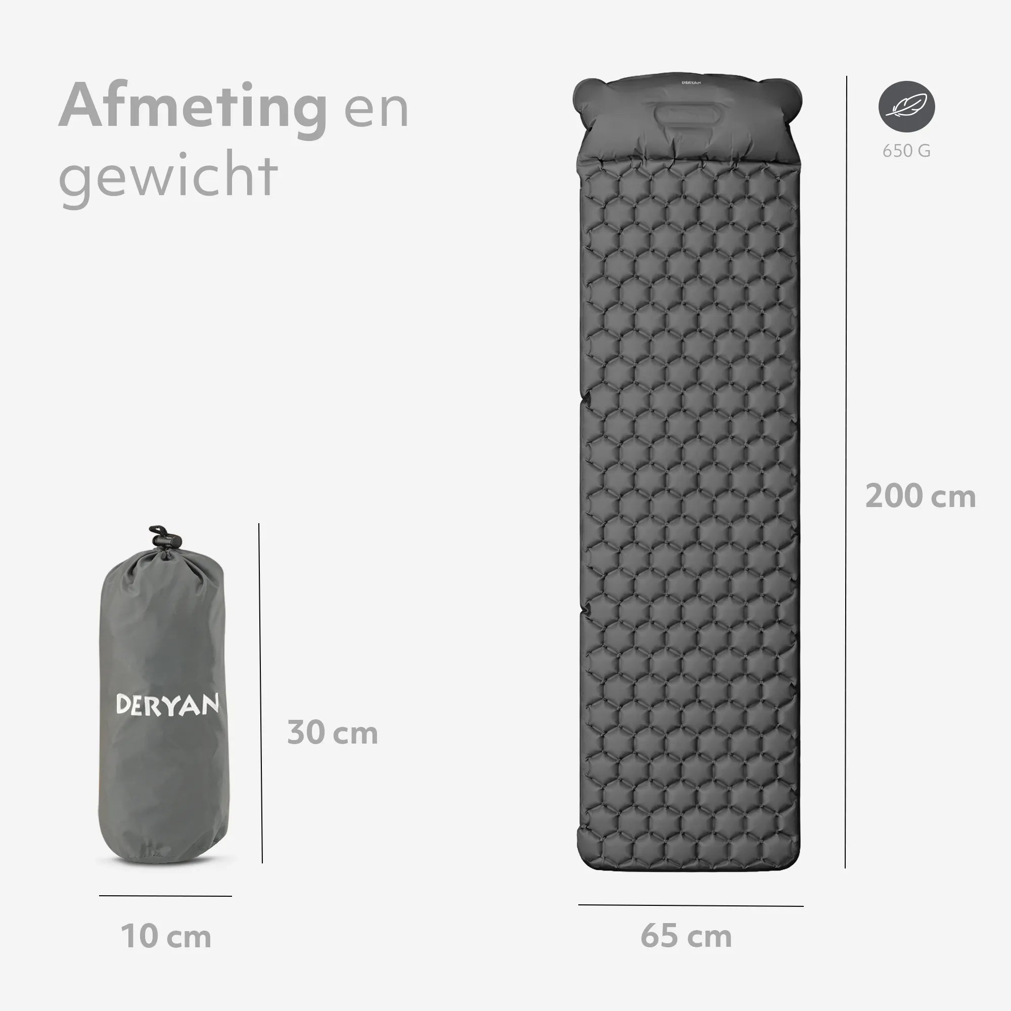 Deryan Air Bed - Luchtbed Kamperen - Inclusief tas - grijs