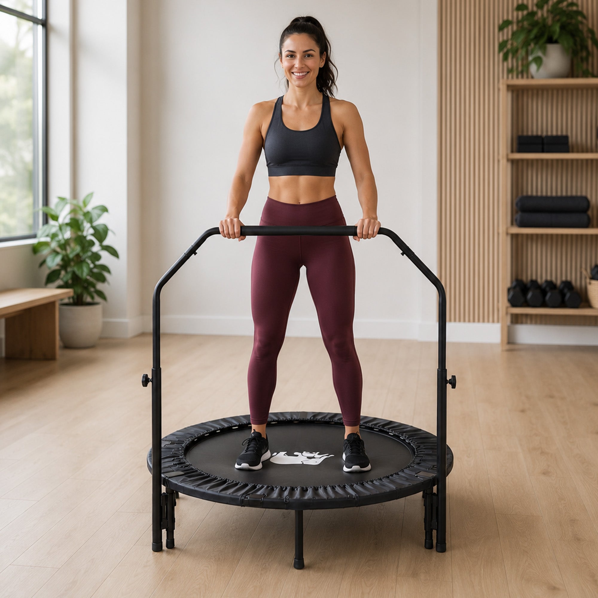 Opvouwbare fitness trampoline 100 cm met verstelbare gevoerde handgreep