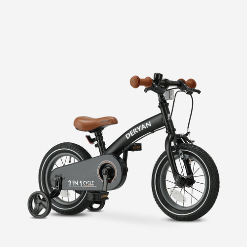 Luxe Kinderfiets 12 inch - 3 in 1 - loopfiets Zwart