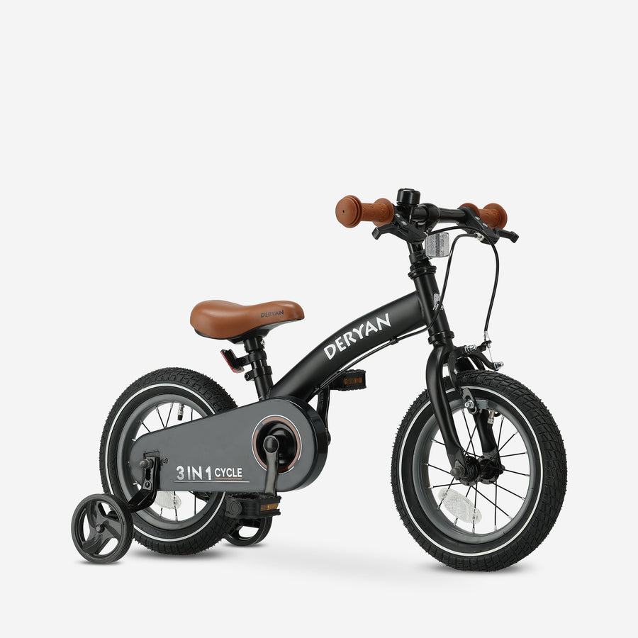 Luxe Kinderfiets 12 inch - 3 in 1 - loopfiets Zwart