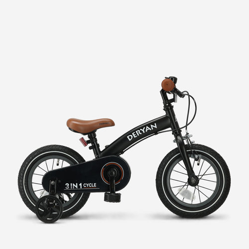 Luxe Kinderfiets 12 inch - 3 in 1 - loopfiets Zwart