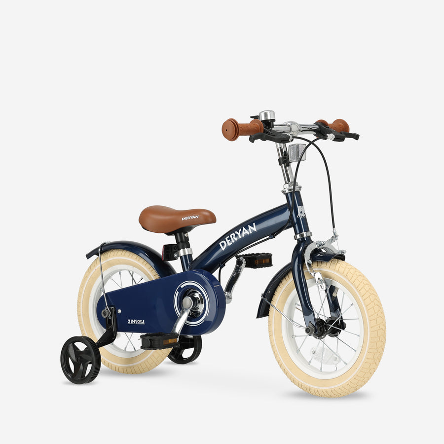 Luxe Kinderfiets 12 inch - 3 in 1 - loopfiets Blauw