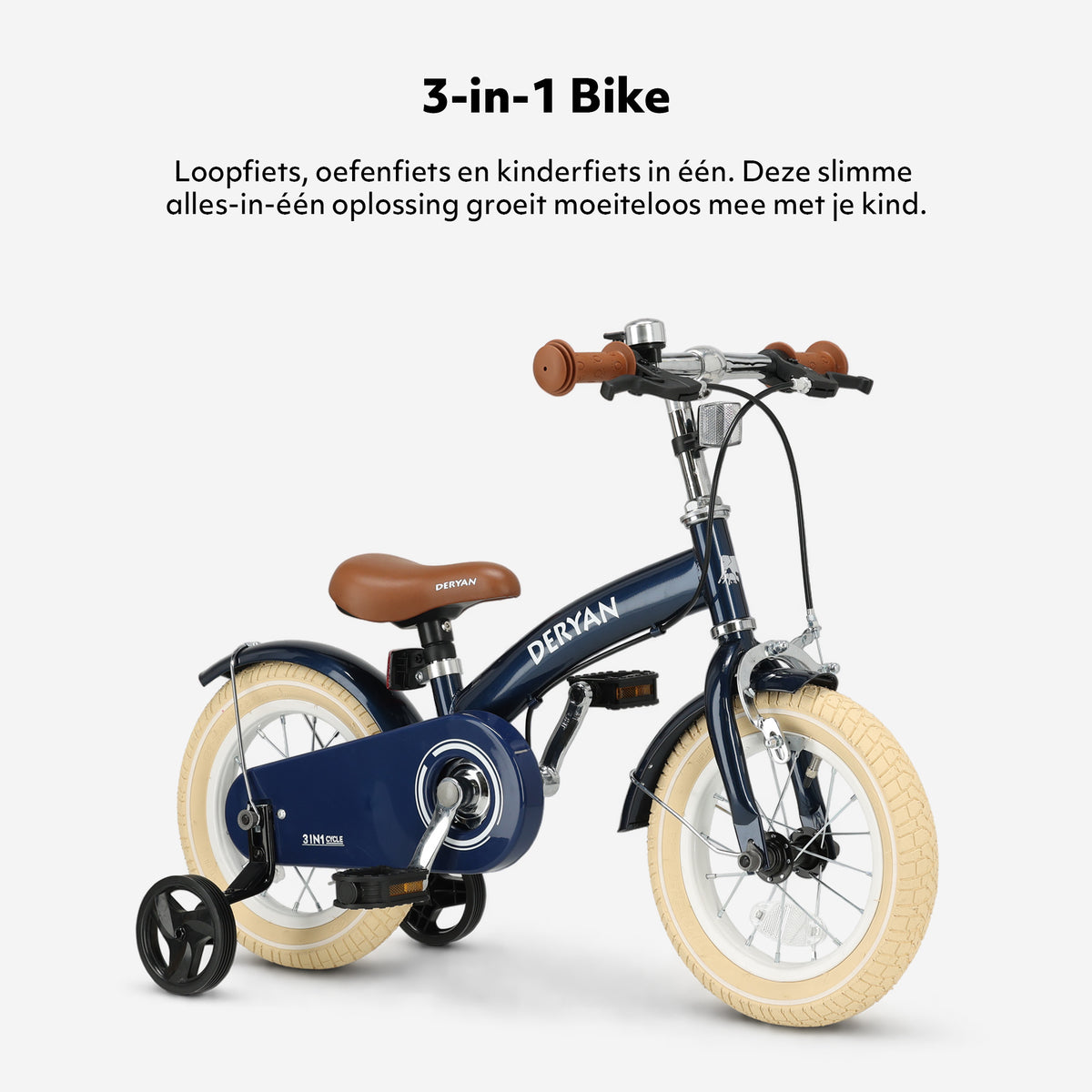 Luxe Kinderfiets 12 inch - 3 in 1 - loopfiets Blauw