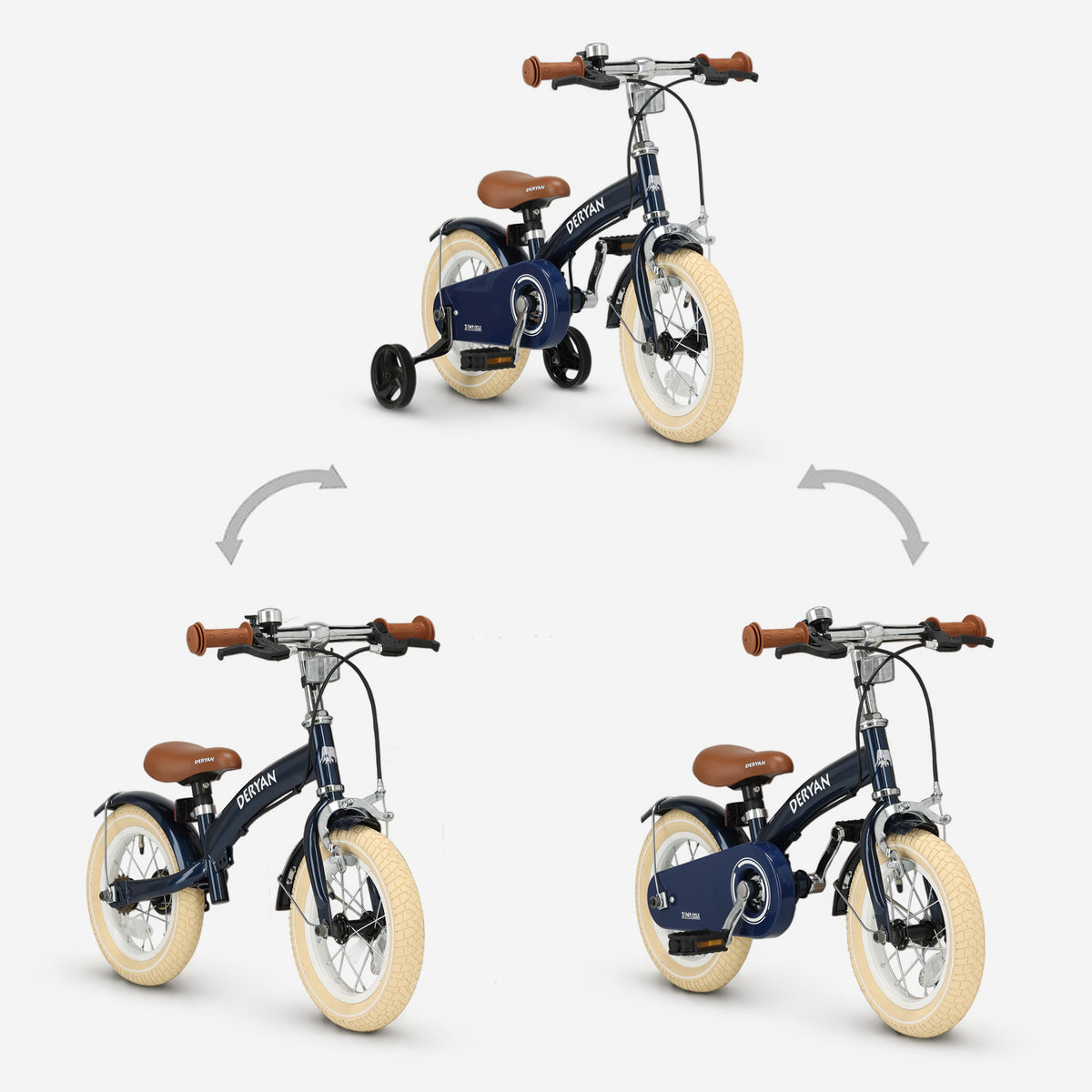 Luxe Kinderfiets 12 inch - 3 in 1 - loopfiets Blauw