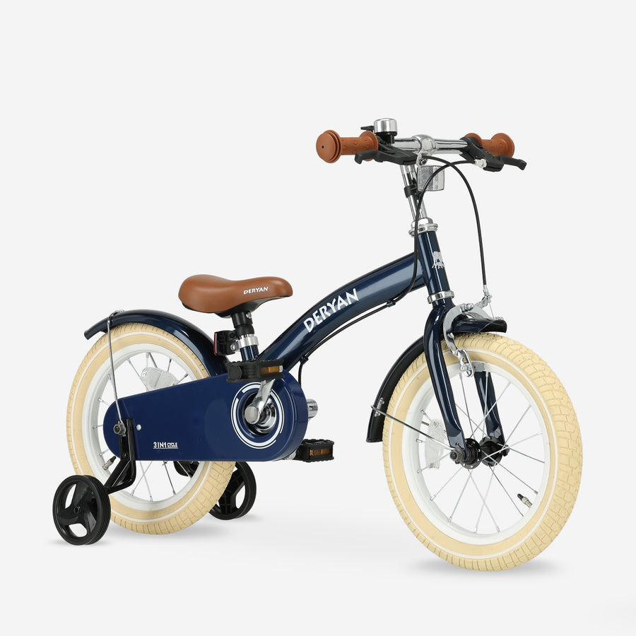Luxe Kinderfiets 14 inch - 3 in 1 - loopfiets Blauw