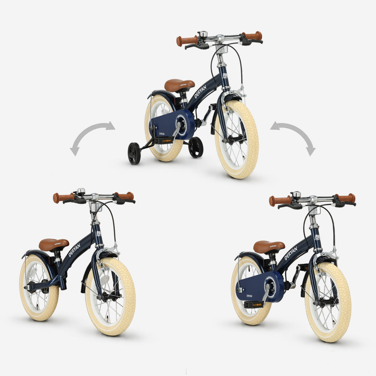Luxe Kinderfiets 14 inch - 3 in 1 - loopfiets Blauw