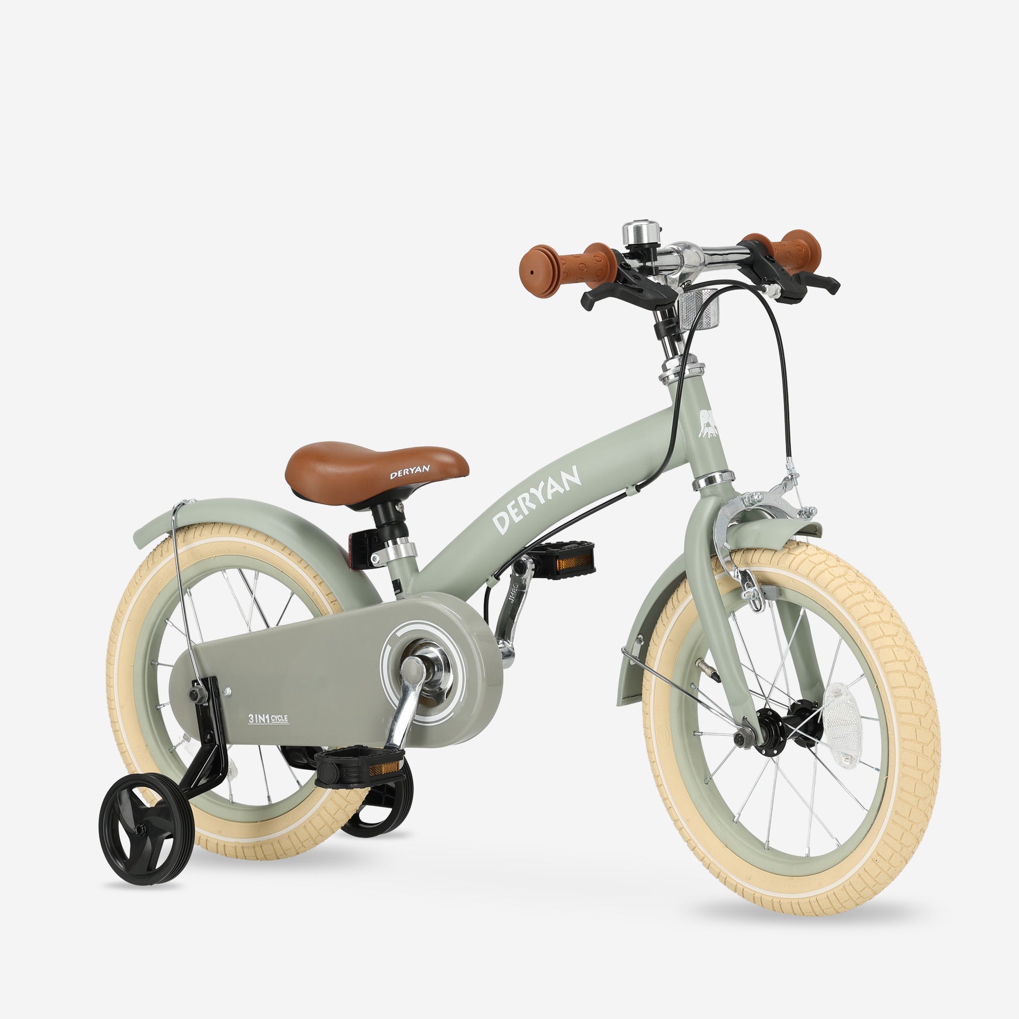 Luxe Kinderfiets 14 inch groen met verstelbaar stuur zachte handvatten stuurbegrenzer PU leren zadel 14 inch luchtbanden