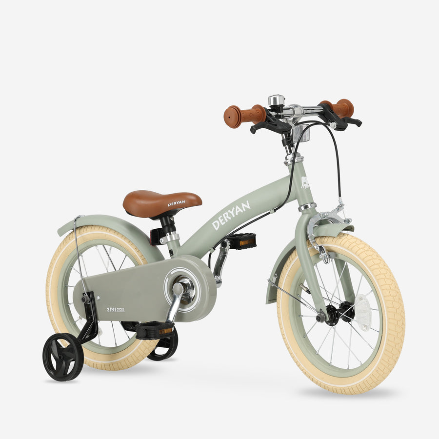 Luxe Kinderfiets 14 inch - 3 in 1 - loopfiets Groen