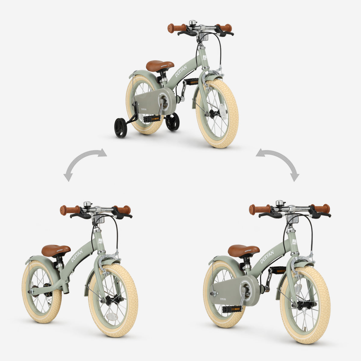 Luxe Kinderfiets 14 inch - 3 in 1 - loopfiets Groen