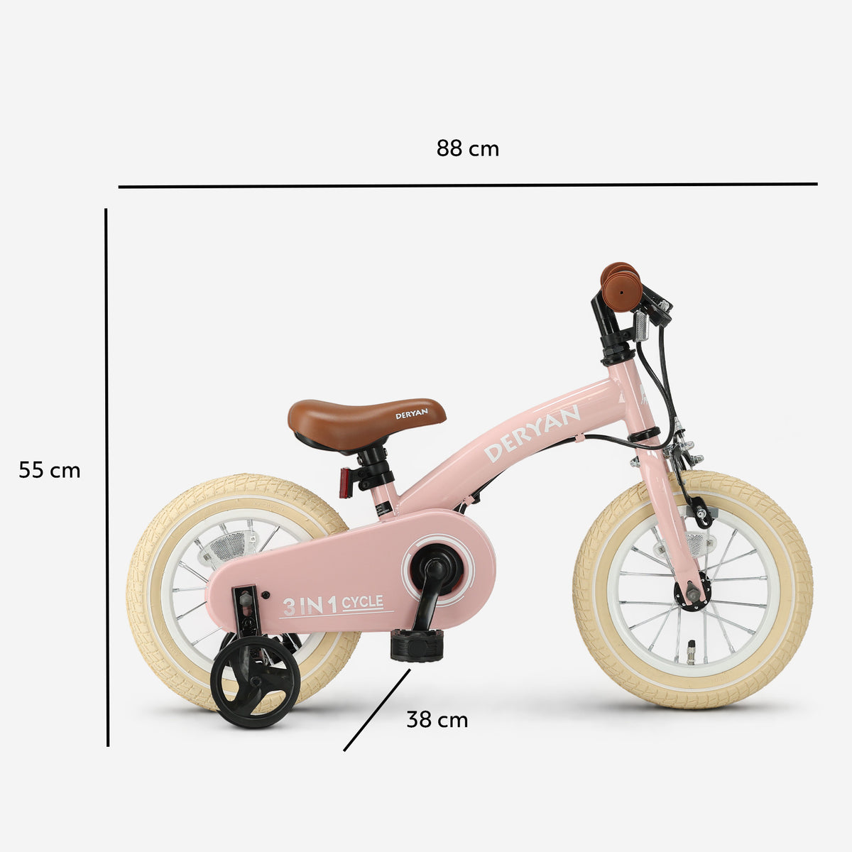 Luxe Kinderfiets 12 inch - 3 in 1 - loopfiets Roze