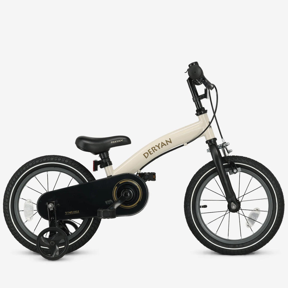 Luxe Kinderfiets 14 inch - 3 in 1 - loopfiets Sand