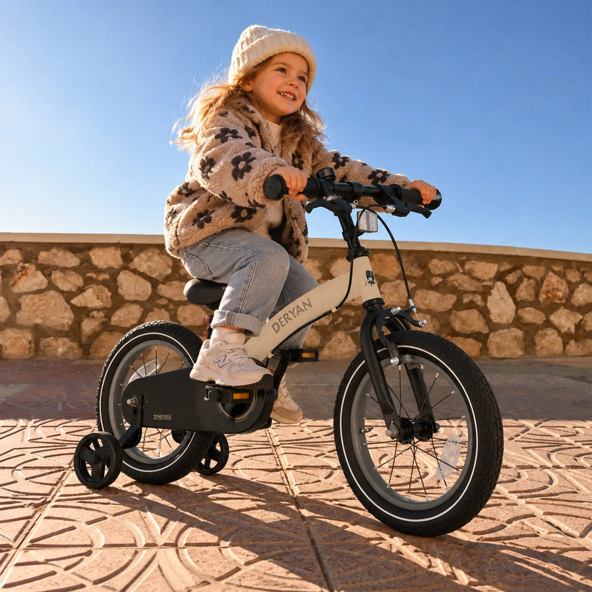 Luxe Kinderfiets 14 inch - 3 in 1 - loopfiets Sand