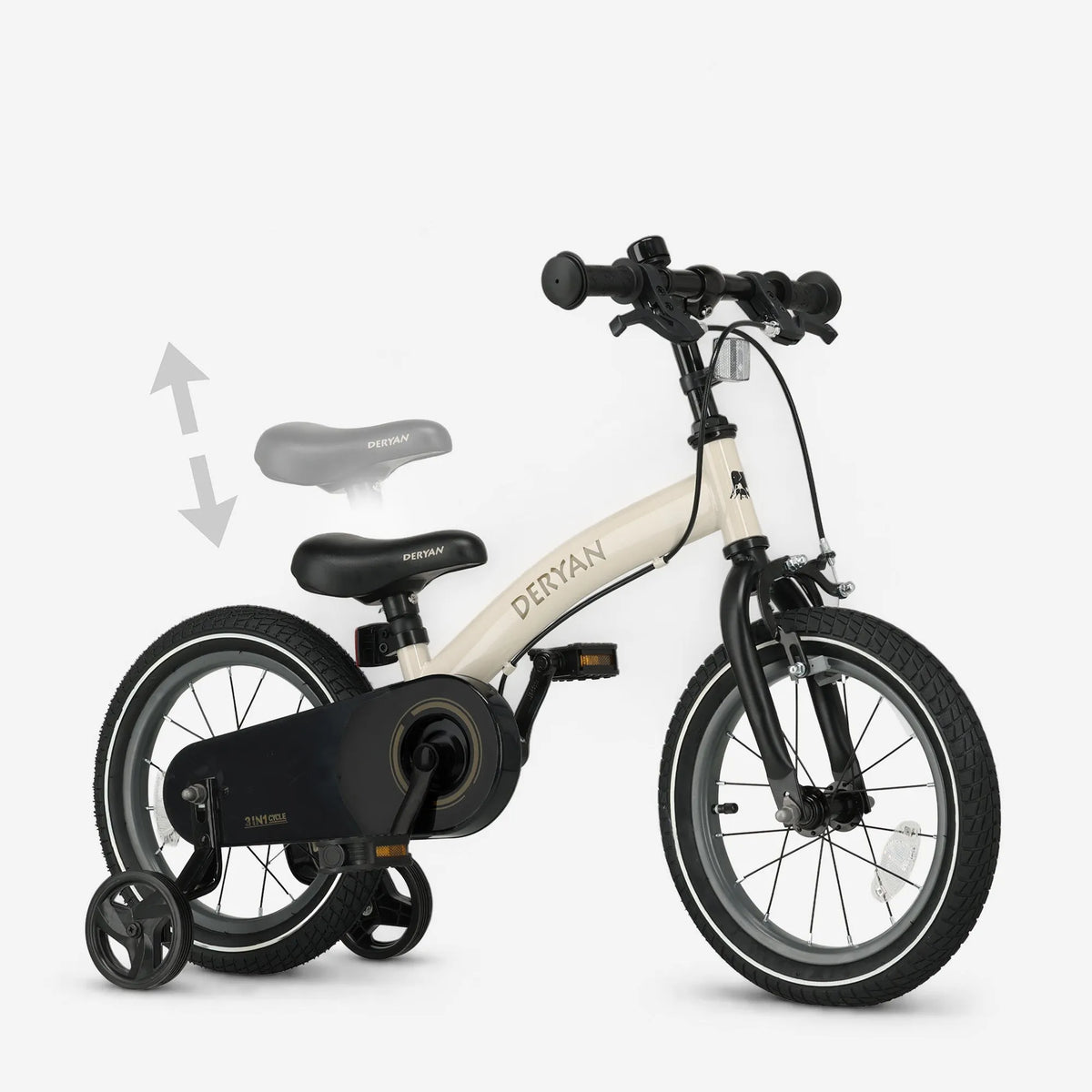 Luxe Kinderfiets 14 inch - 3 in 1 - loopfiets Sand