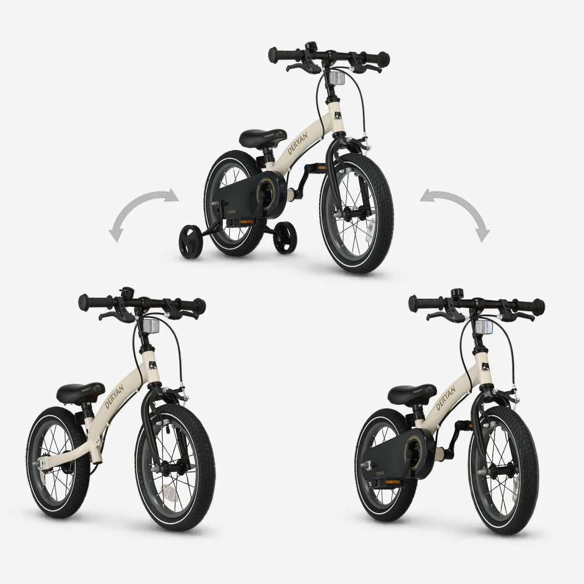 Luxe Kinderfiets 14 inch - 3 in 1 - loopfiets Sand