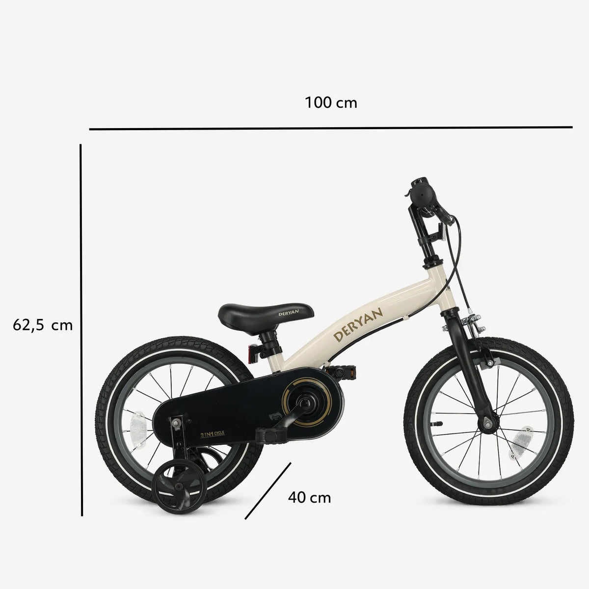 Luxe Kinderfiets 14 inch - 3 in 1 - loopfiets Sand