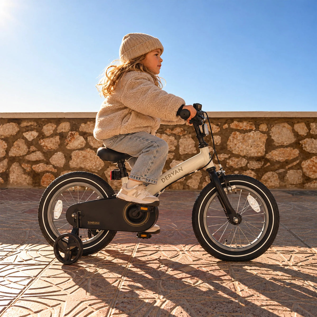 Luxe Kinderfiets 14 inch - 3 in 1 - loopfiets Sand