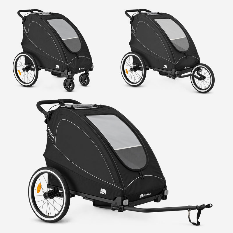 Luxe Fietskar 3-in-1 Wandelwagen en Jogger - Zwart