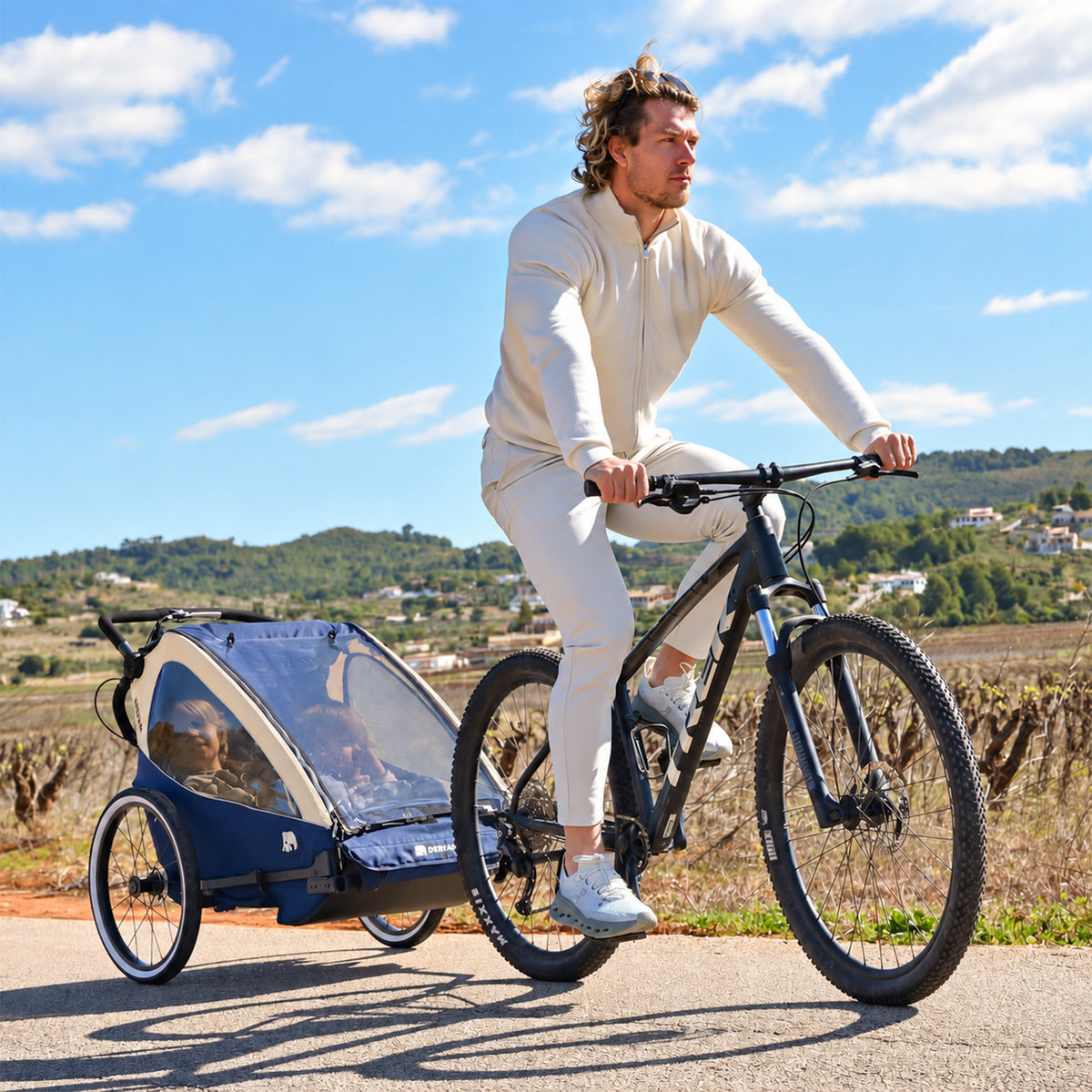 Luxe Fietskar V2 - Wandelwagen - Hardloopkinderwagen Cream