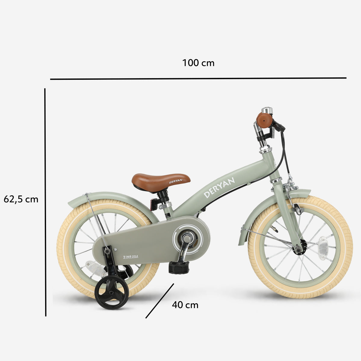 Luxe Kinderfiets 14 inch - 3 in 1 - loopfiets Groen