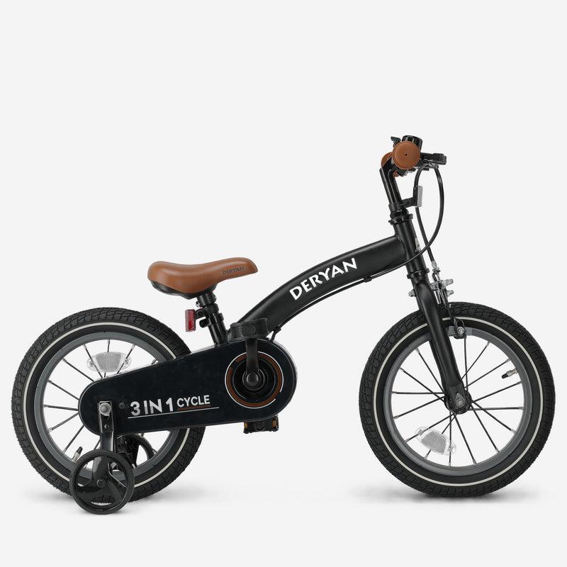 Luxe Kinderfiets 14 inch - 3 in 1 - loopfiets Zwart