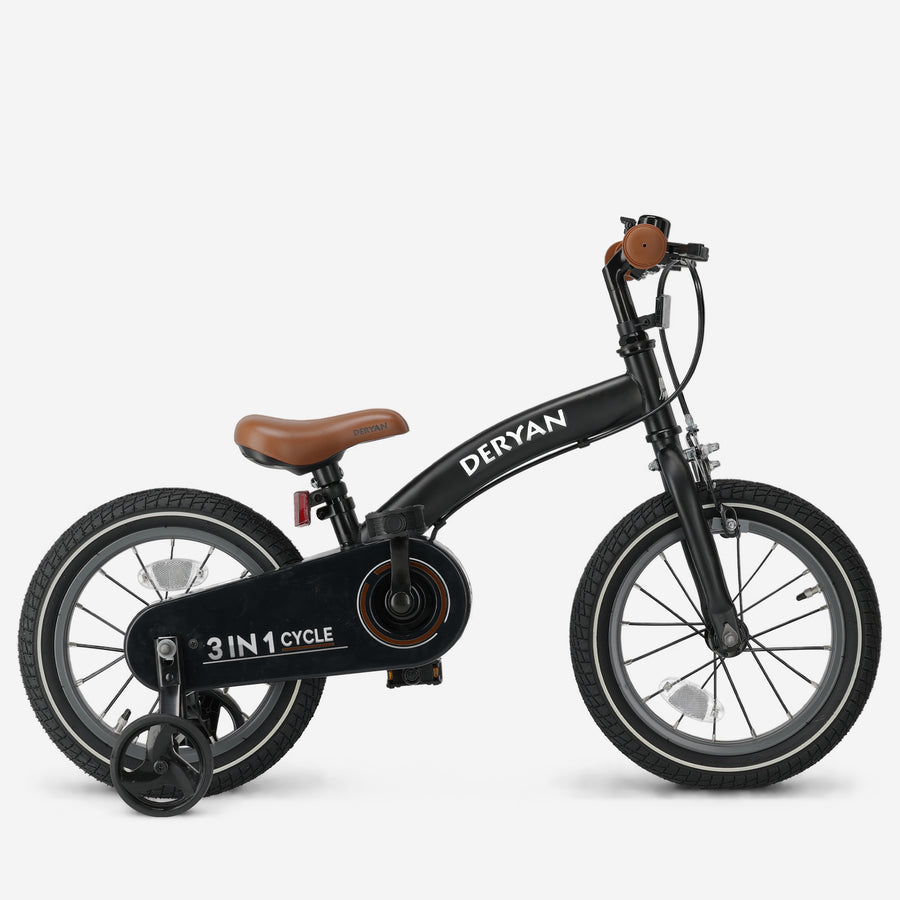 Luxe Kinderfiets 14 inch - 3 in 1 - loopfiets Zwart