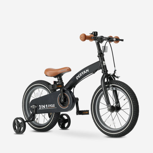 Luxe Kinderfiets 14 inch - 3 in 1 - loopfiets Zwart