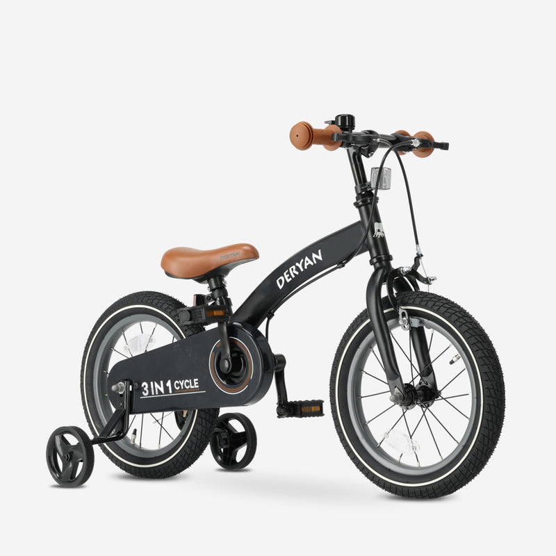 Luxe Kinderfiets 14 inch - 3 in 1 - loopfiets Zwart