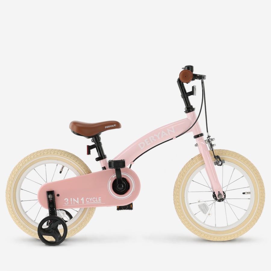 Luxe Kinderfiets 14 inch - 3 in 1 - loopfiets - Roze