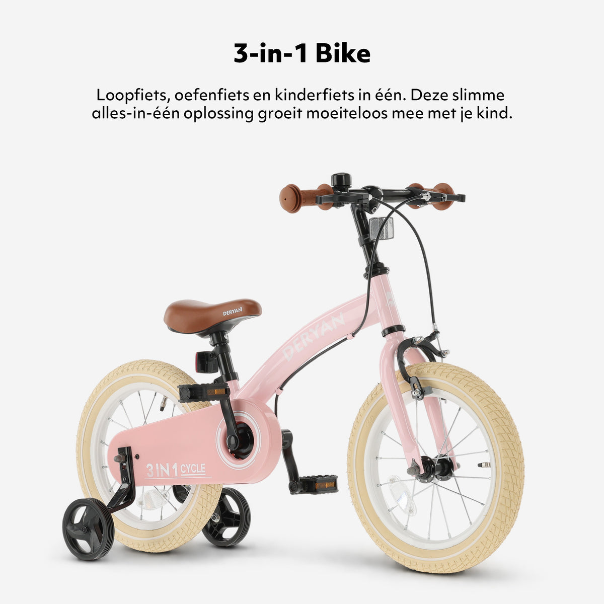 Luxe Kinderfiets 14 inch - 3 in 1 - loopfiets - Roze