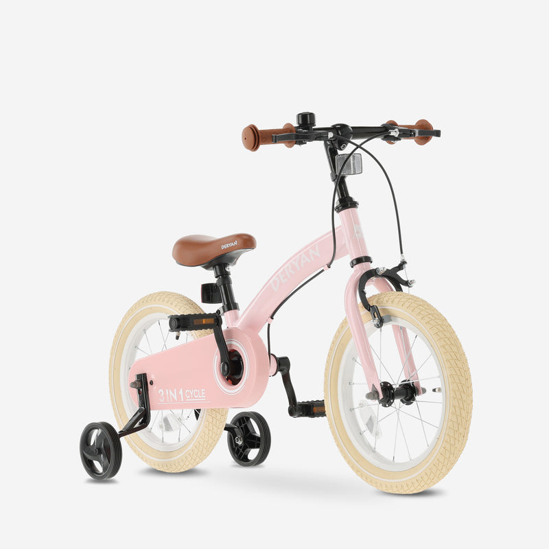 Luxe Kinderfiets 14 inch - 3 in 1 - loopfiets - Roze