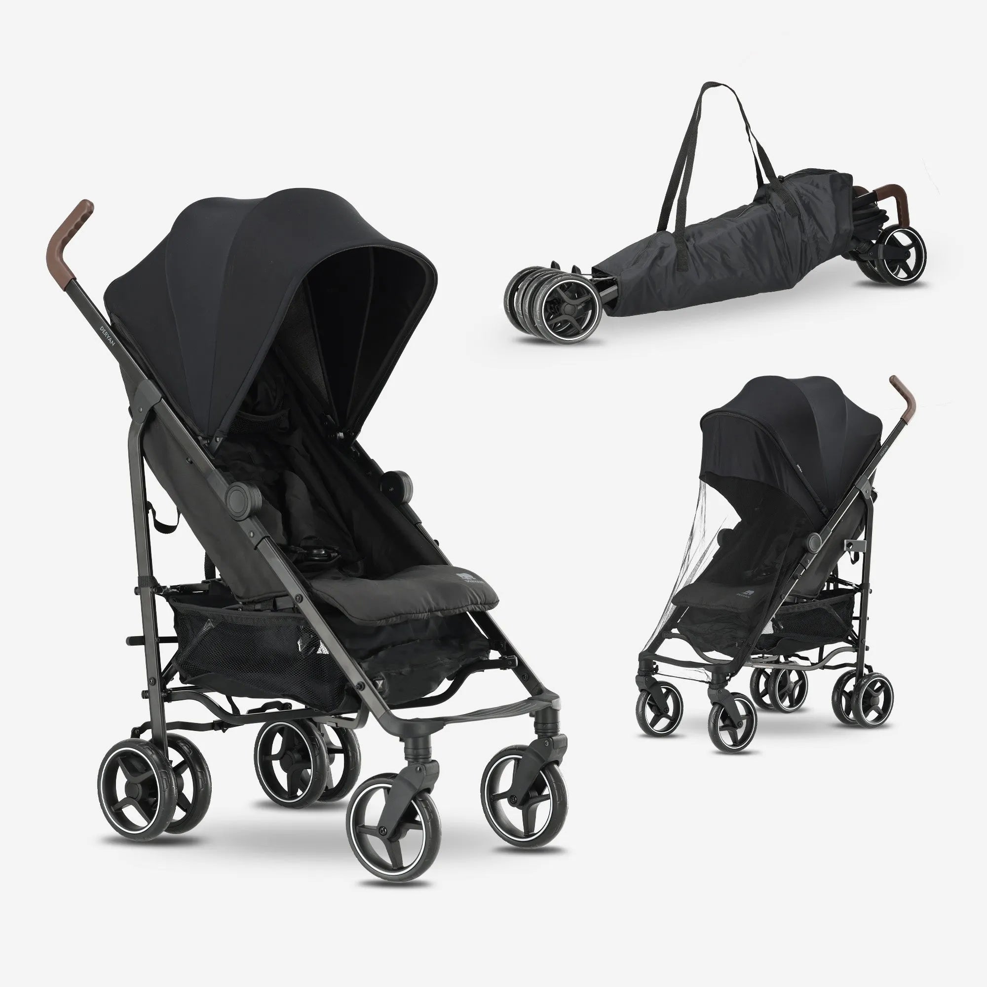 Bobbie buggy zwart met 5-punts gordel verstelbare rugleuning inclusief muggenet en draagtas compact inklapbaar