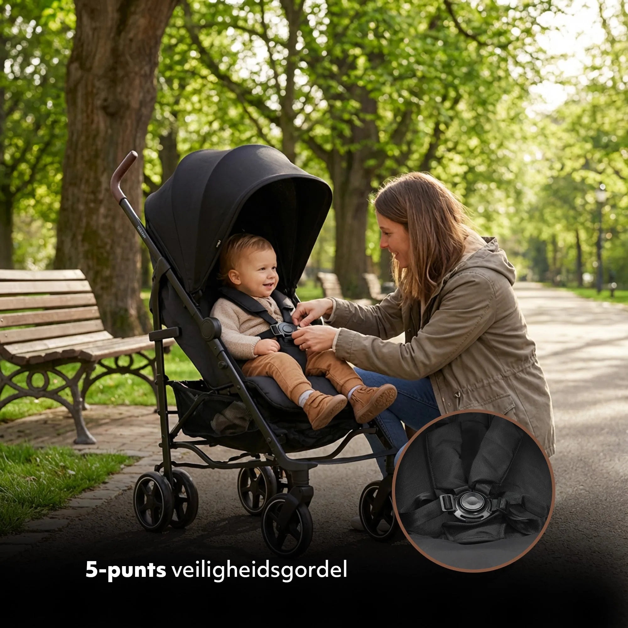 Bobbie - Paraplu Buggy - 5-Punts Gordel - Geschikt voor Kinderen tot 22 kg - Inclusief Muggennet - Zwart