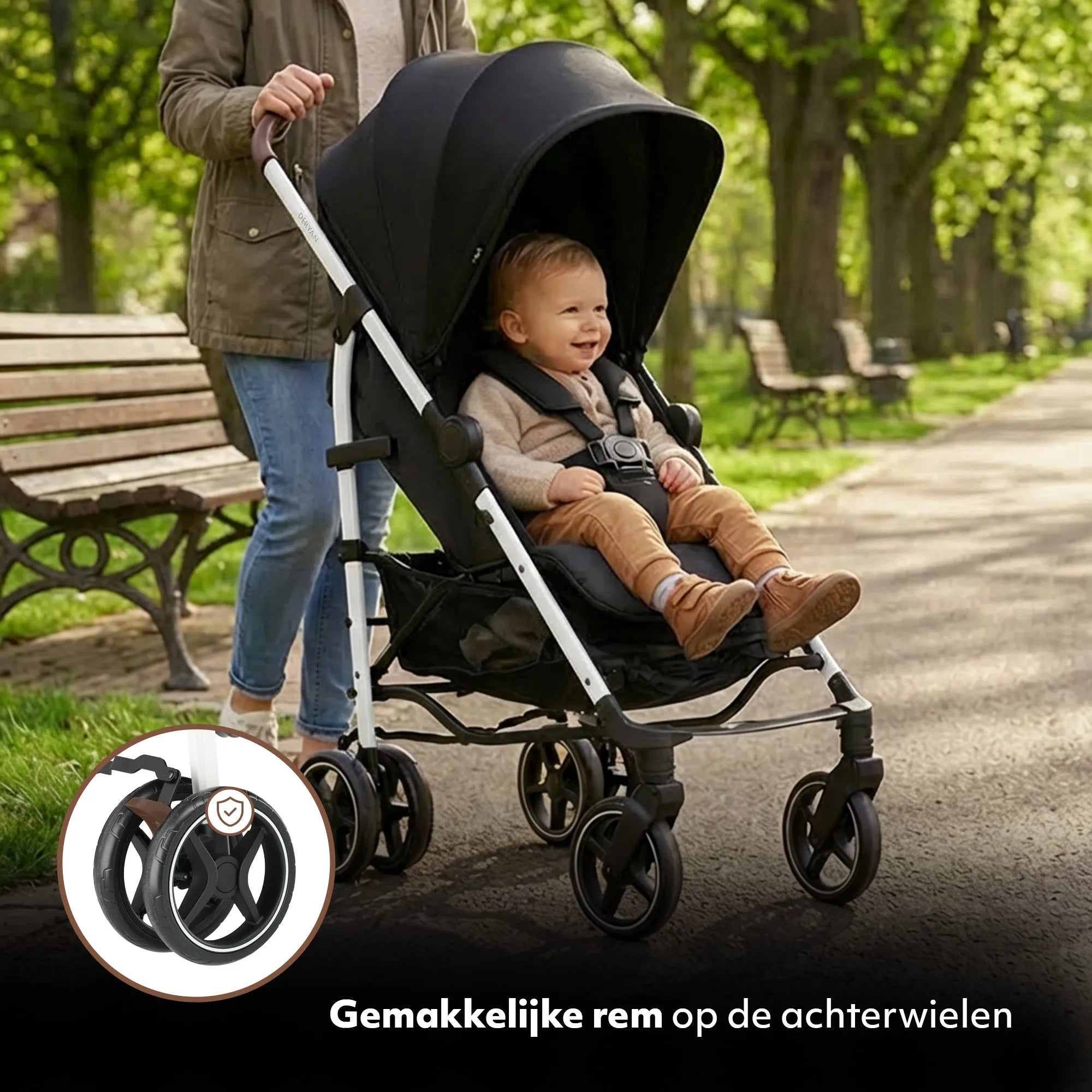 Bobbie - Paraplu Buggy - 5-Punts Gordel - Geschikt voor Kinderen tot 22 kg - Inclusief Muggennet - Zwart met Wit Frame