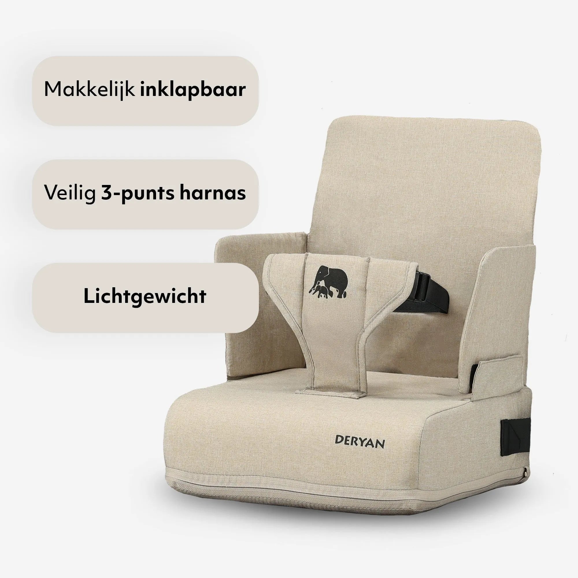 Travel Booster Stoelverhoger - Inclusief bevestigingsriem Nougat