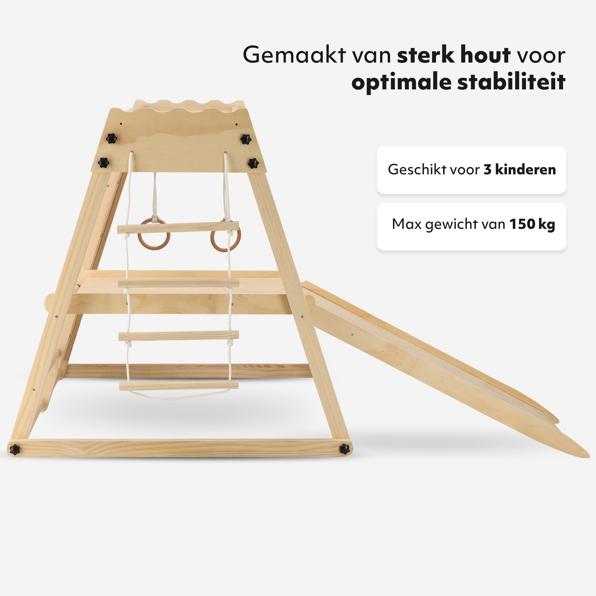 Luxe Houten Speelklimrek - Speeltoestel voor kinderen - Met glijbaan + Klimwand en Accessoires