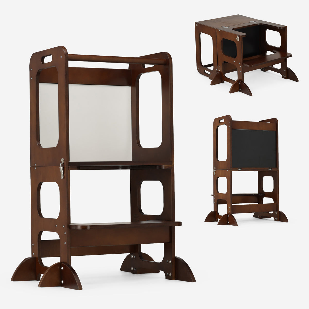 Luxe Houten Leertoren 4-in-1 met Tekenbord en Speeltafel - Warm Brown