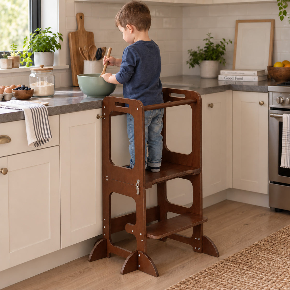 Luxe Houten Leertoren 4-in-1 met Tekenbord en Speeltafel - Warm Brown