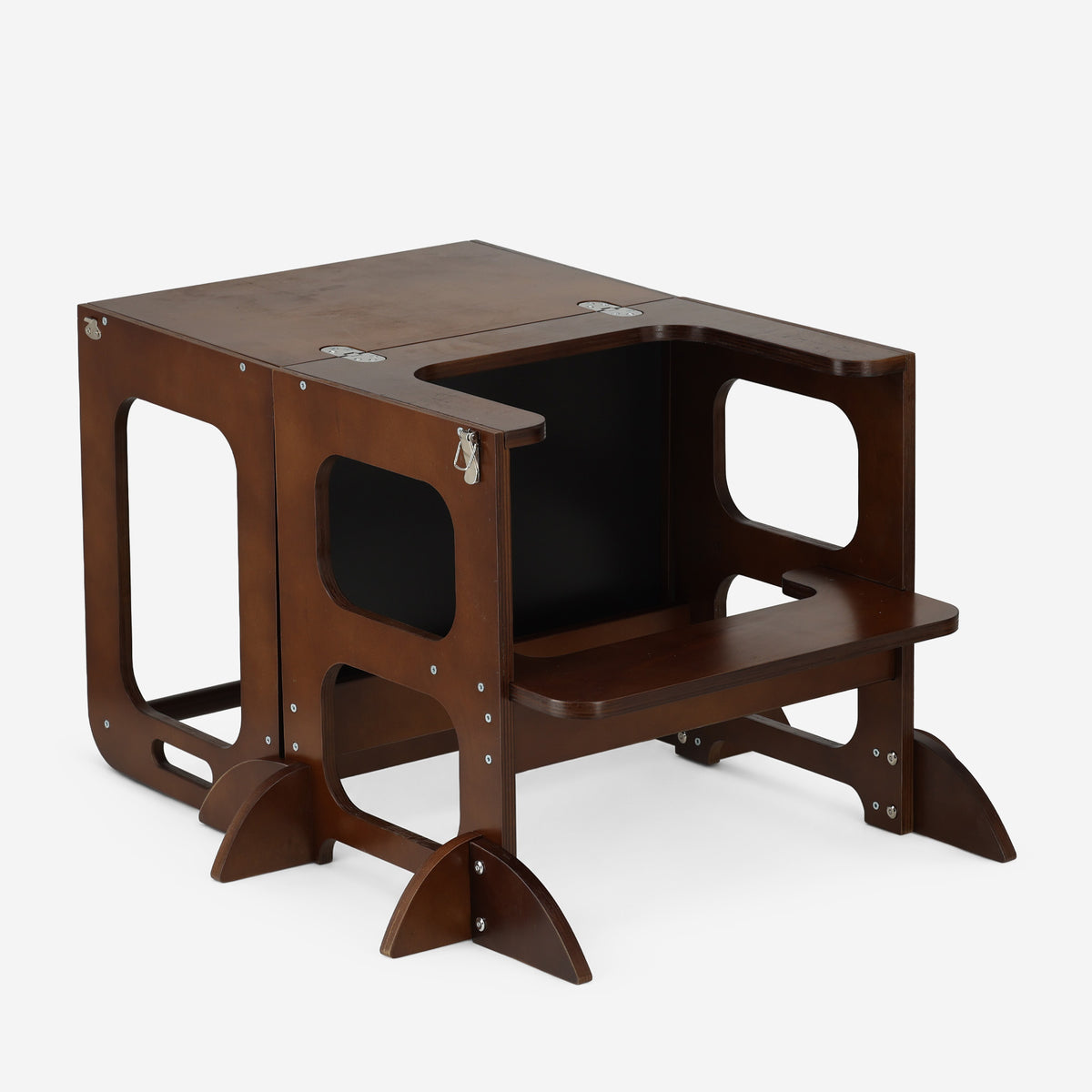 Luxe Houten Leertoren 4-in-1 met Tekenbord en Speeltafel - Warm Brown