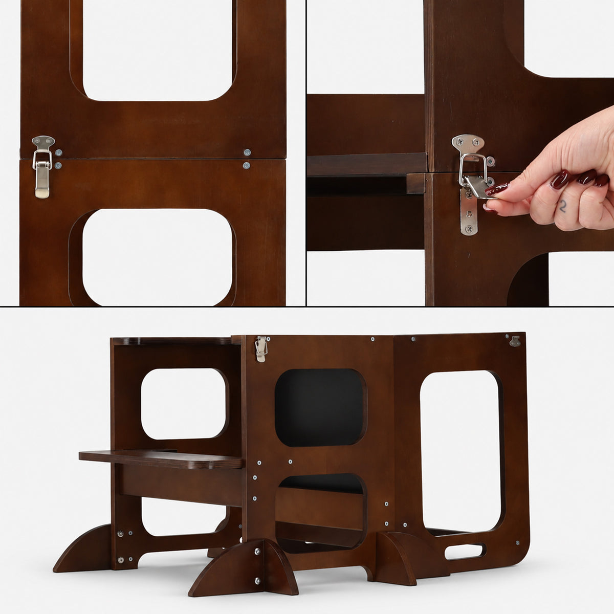 Luxe Houten Leertoren 4-in-1 met Tekenbord en Speeltafel - Warm Brown