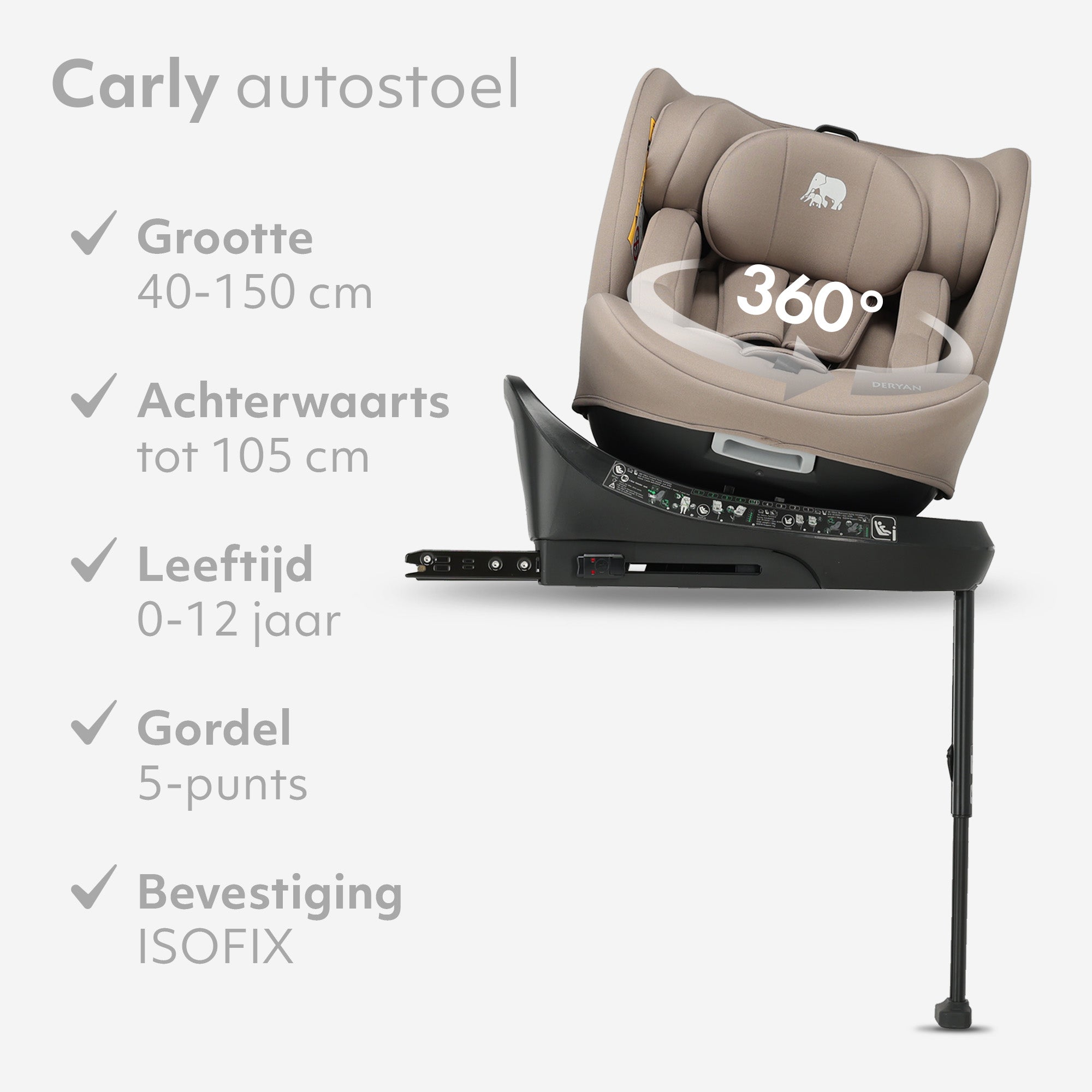 Carly Luxe i-Size Autostoel - 0-36kg - Isofix + steunpoot - 360 draaibaar - Truffle Nougat