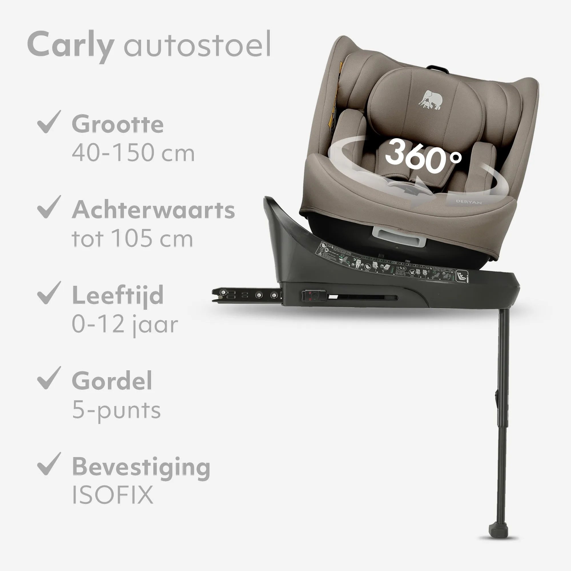 Carly Luxe i-Size Autostoel - 0-36kg - Isofix + steunpoot - 360 draaibaar - Truffle Nougat