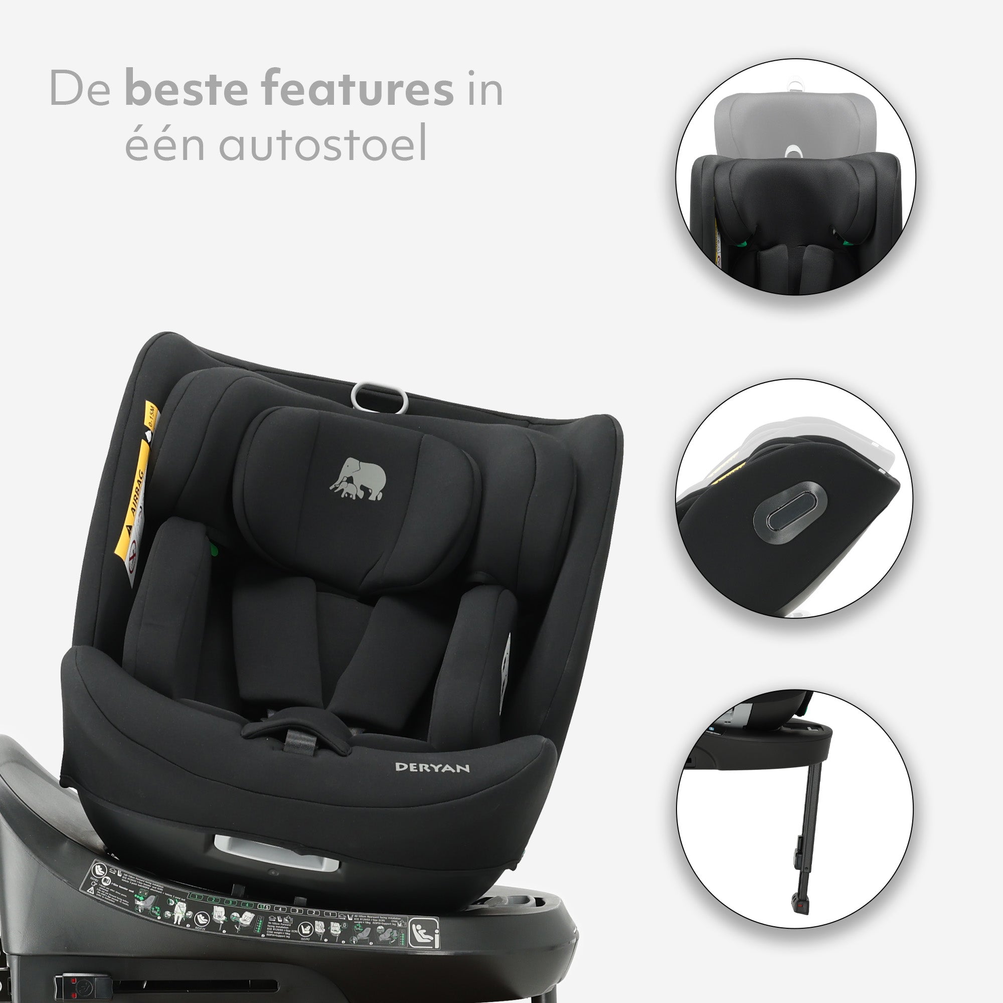 Carly Luxe i-Size Autostoel - 0-36kg - Isofix + steunpoot - 360 draaibaar - Zwart