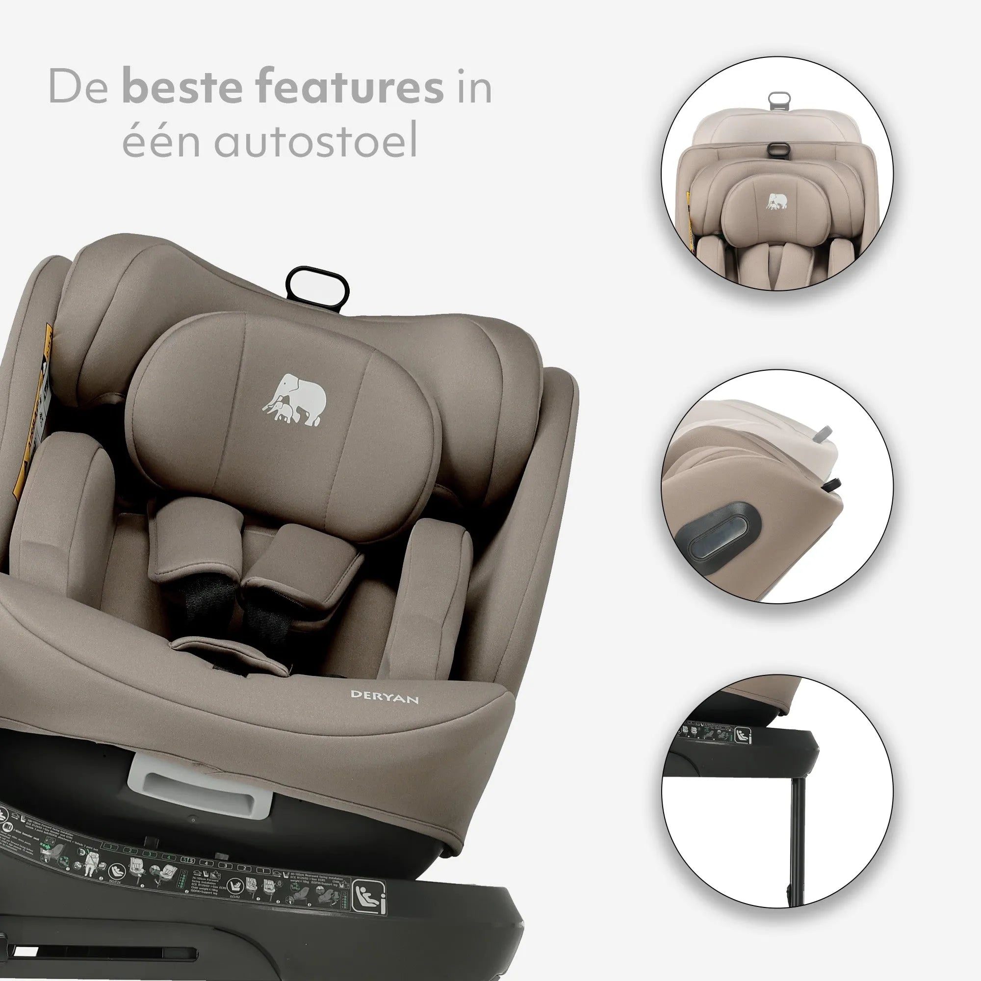 Carly Luxe i-Size Autostoel - 0-36kg - Isofix + steunpoot - 360 draaibaar - Truffle Nougat