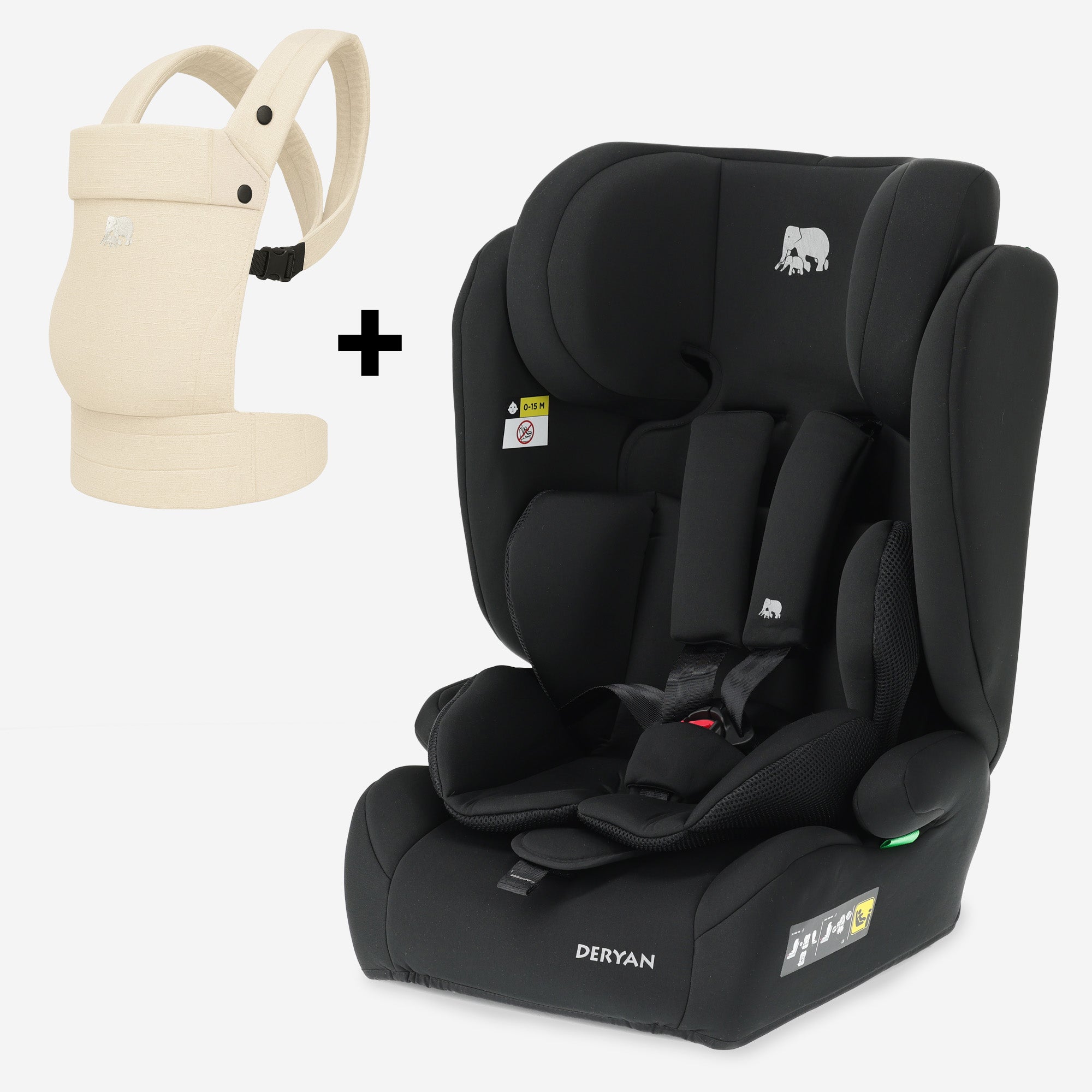 Carter Basic i-Size autostoel met verstelbare pasvorm en Amora ergonomische draagzak crème