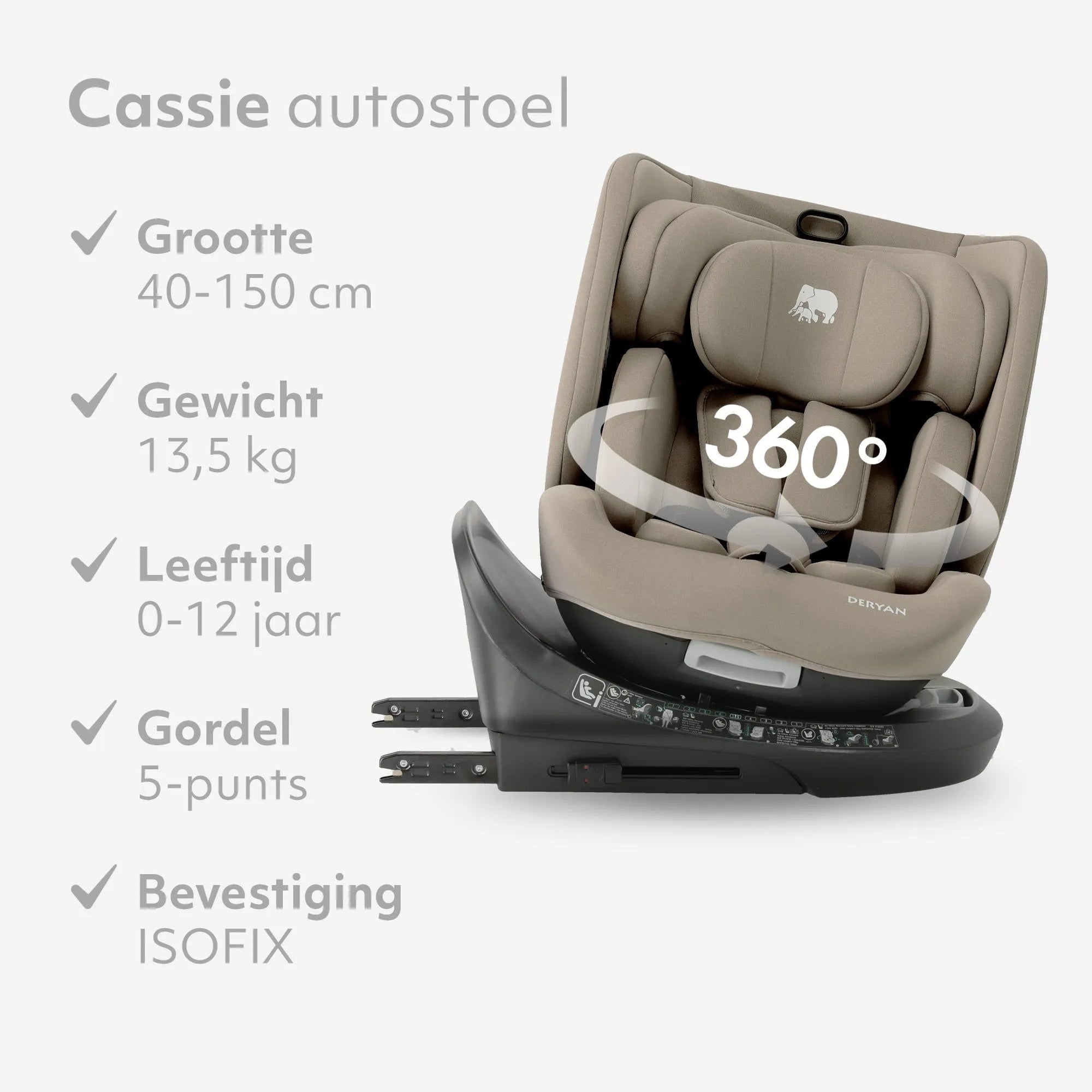 Cassie Luxe i-Size/isofix 360° Autostoel 40-150 cm - 0-36 kg - Truffle Nougat