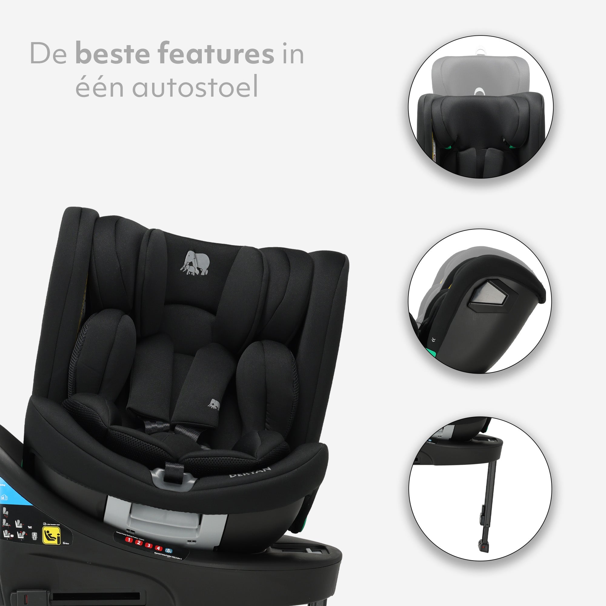 Chase Luxe i-Size Autostoel - 0-36kg - Isofix steunpoot - 360 draaibaar - Zwart